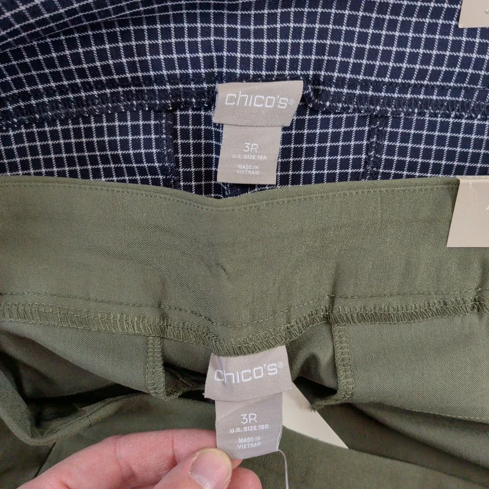 Chicos So Slimming Brigitte Slim Leg Ankle Pants Navy Grid Olive 3R 16R Lot of 2